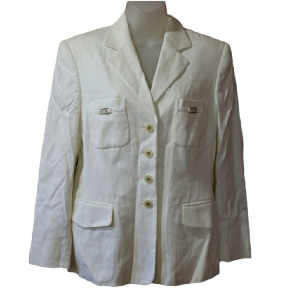 Escada Margaretha Ley White Textured 4 Button Blazer Jacket Large